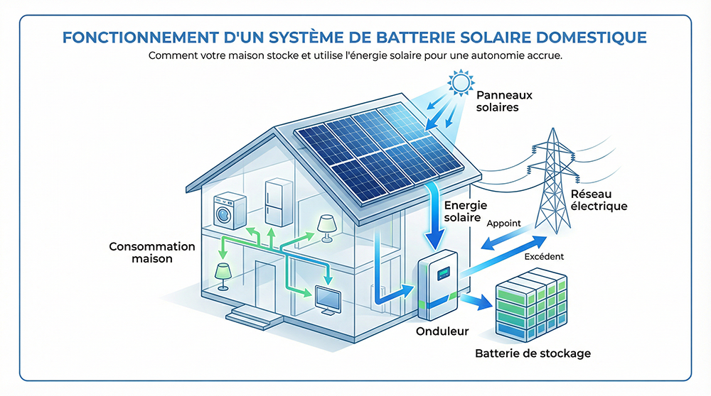 Schéma de fonctionnement batterie solaire